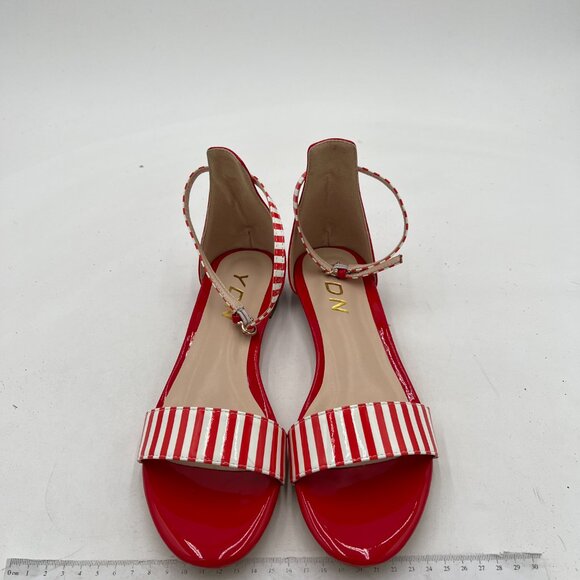 YDN Red Straps Block Low Heel Sandals Open Toe Ankle Strap Patent Dress Shoes - Picture 3 of 8